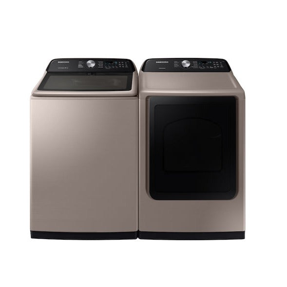 Samsung 5.2 cu.ft. Smart High-Efficiency Top Load Washer and 7.4 cu. ft. Gas Dryer with Sensor Dry in Champagne