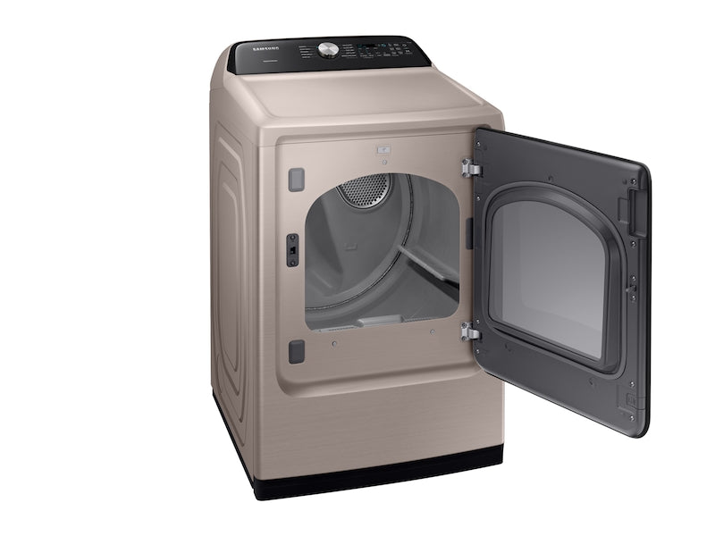 Samsung 5.2 cu.ft. Smart High-Efficiency Top Load Washer and 7.4 cu. ft. Gas Dryer with Sensor Dry in Champagne
