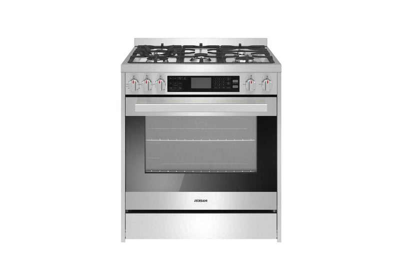 Robam G517K 30” Chef’s Favorite Convection Freestanding Gas Range, 5 Sealed Aluminum Burners w/Cast Iron rates (Wok Grate Included), 5 Cu. Ft. Oven with Blue Interior, 6 Cooking Modes